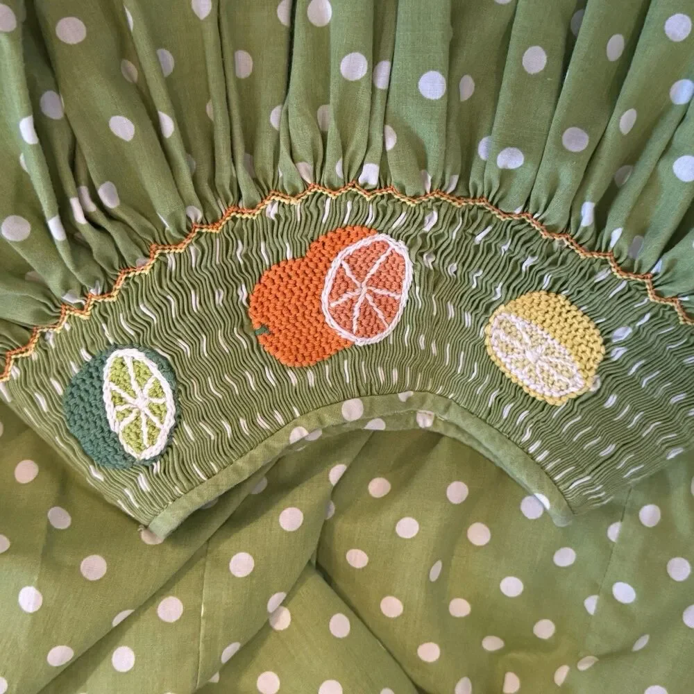 Ginger Hares Smocked Dress Girls Green White Polkadot Citrus Fruits Size 5